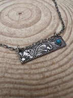 Western Faux Tooled Bar Necklace with Faux Turquoise - 18 inch + 3 - Cowhide and Conchos