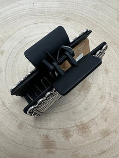 Western Faux Turquoise and Silver Claw Clip - Cowhide and Conchos