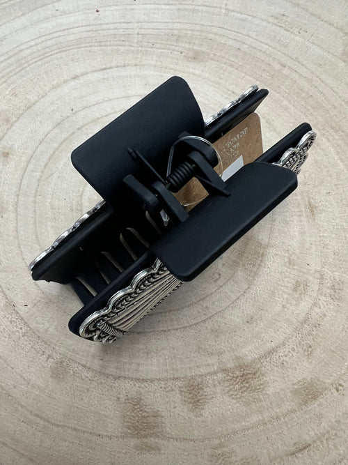 Western Faux Turquoise and Silver Claw Clip - Cowhide and Conchos