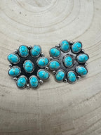 Western Faux Turquoise Cluster Fashion Earrings - Cowhide and Conchos