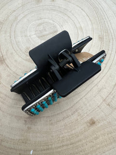 Western Faux Turquoise Cluster Hair Claw Clip - Cowhide and Conchos