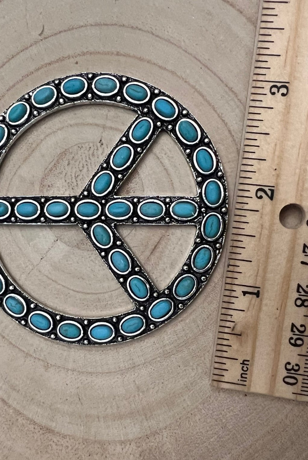 Western Faux Turquoise Peace Necklace - 22 inch - Cowhide and Conchos