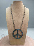 Western Faux Turquoise Peace Necklace - 22 inch - Cowhide and Conchos