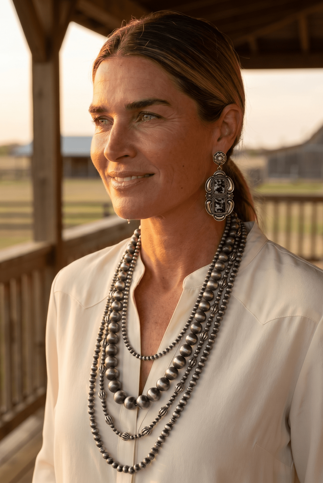 Western Faux White Buffalo Drop Earrings — Authentic Southwestern Statement - Cowhide and Conchos