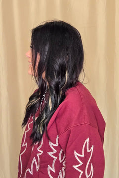 Western Flame Boots Stitch Pullover Sweatshirt - Brown or Red available - Cowhide and Conchos