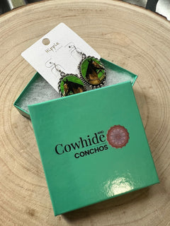 Western Framed Horse Fashion Earrings - Cowhide and Conchos