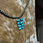 Western Geometric Stone Pendant with Faux Pearl Necklace - 18 inch - Cowhide and Conchos