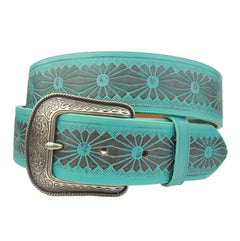 Western Hand Painted floral tooled belt - Cowhide and Conchos