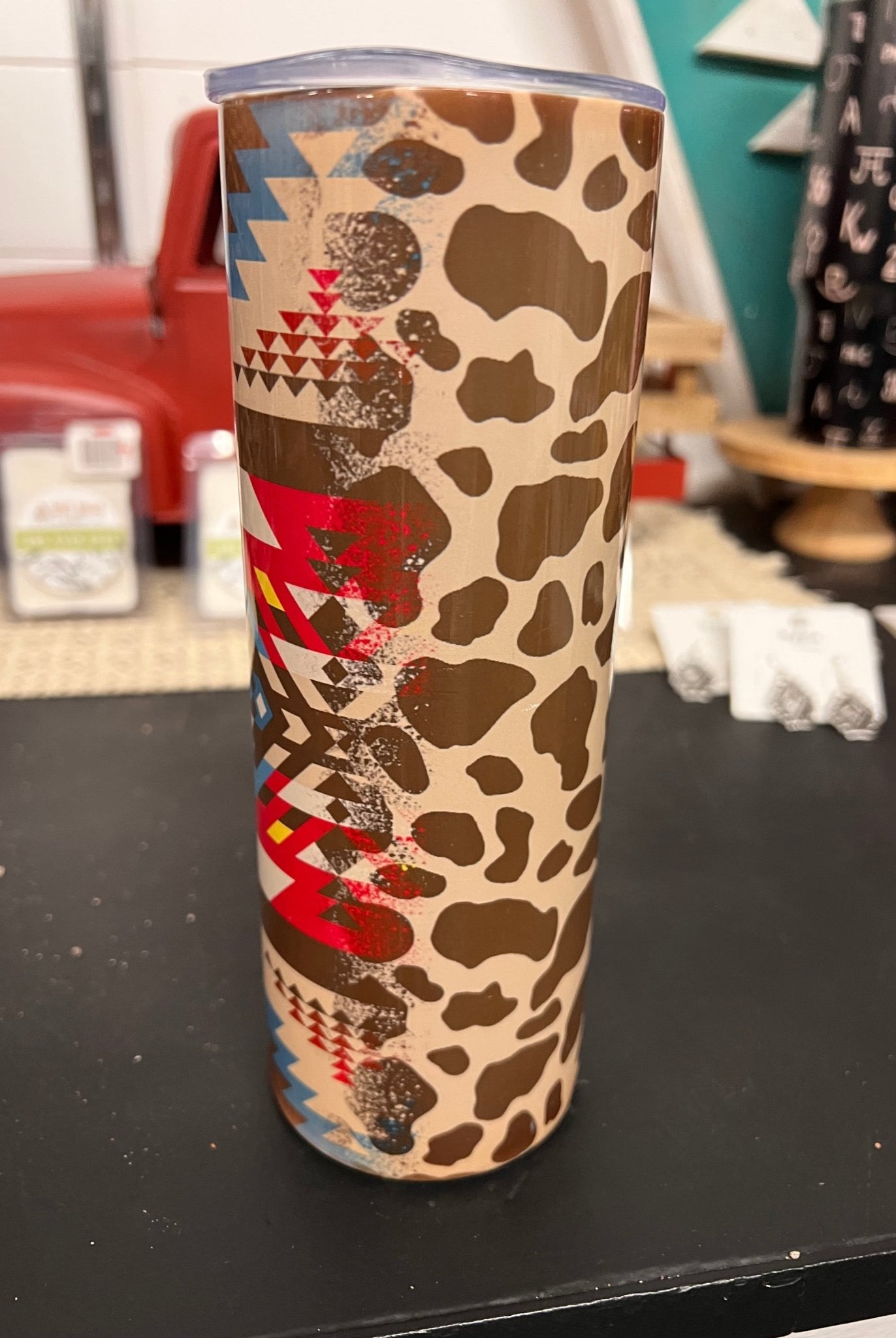 Western Pattern Tumbler - Cowhide and Conchos