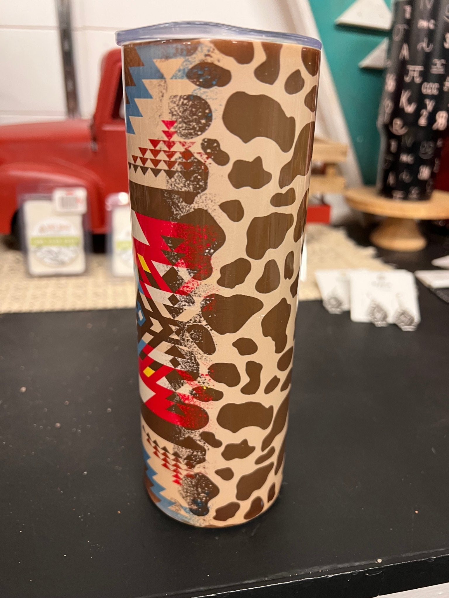 Western Pattern Tumbler - Cowhide and Conchos