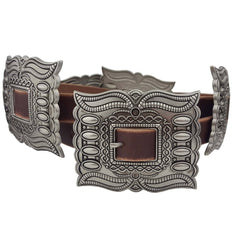 Western Silver Rectangular Concho Leather Belt - Cowhide and Conchos