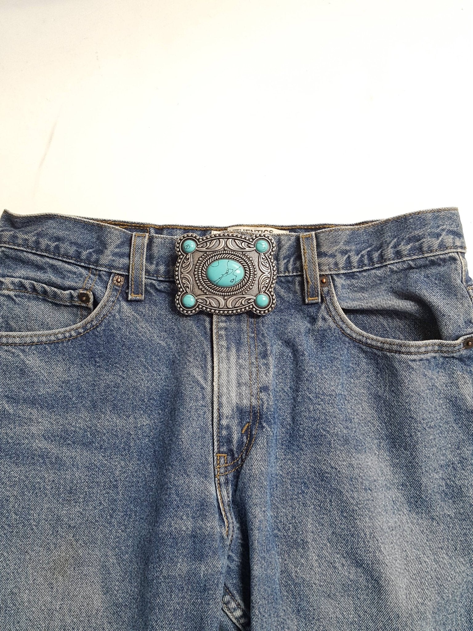Western Skies Belt Buckle - Cowhide and Conchos