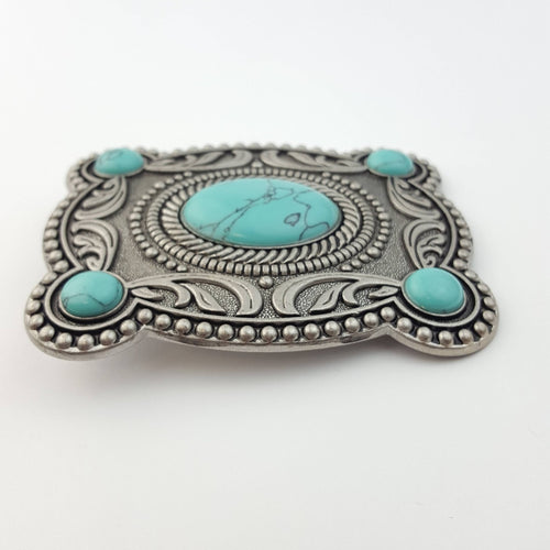 Western Skies Belt Buckle - Cowhide and Conchos