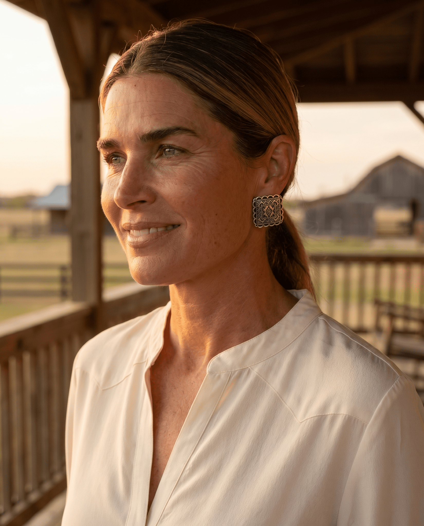 Western Square Concho Fashion Earrings — 1¼" Geometric Statement - Cowhide and Conchos