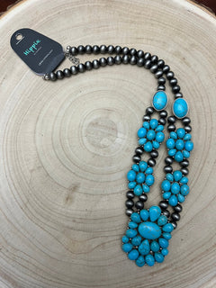 Western Squash Faux Statement Necklace - 21 inch - Cowhide and Conchos