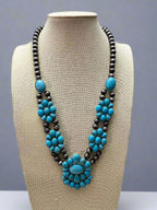 Western Squash Faux Statement Necklace - 21 inch - Cowhide and Conchos