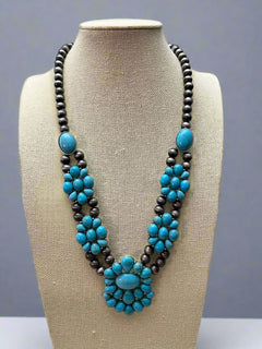 Western Squash Faux Statement Necklace - 21 inch - Cowhide and Conchos