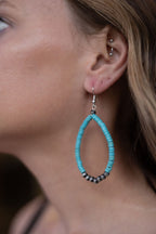 Western Teardrop Earrings with Faux Turquoise - 2 1/2 inch drop - Cowhide and Conchos