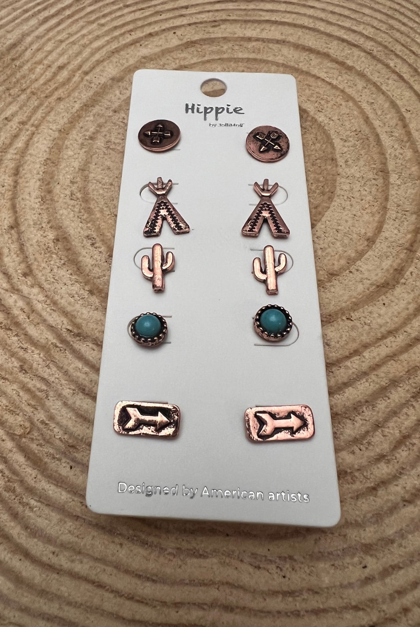 Western Theme 5 for 1 Earring Set - Cowhide and Conchos