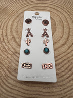 Western Theme 5 for 1 Earring Set - Cowhide and Conchos