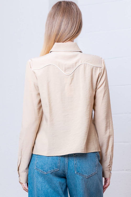 Western Vintage Button Down Blouse - Cowhide and Conchos