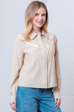Western Vintage Button Down Blouse - Cowhide and Conchos