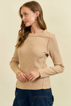 Western Yoke Ribbed Long sleeved Tee - Cowhide and Conchos