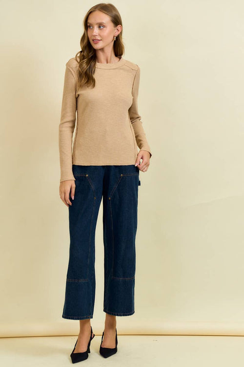 Western Yoke Ribbed Long sleeved Tee - Cowhide and Conchos