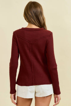 Western Yoke Ribbed Long sleeved Tee - Cowhide and Conchos