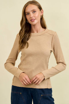 Western Yoke Ribbed Long sleeved Tee - Cowhide and Conchos