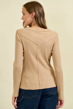 Western Yoke Ribbed Long sleeved Tee - Cowhide and Conchos