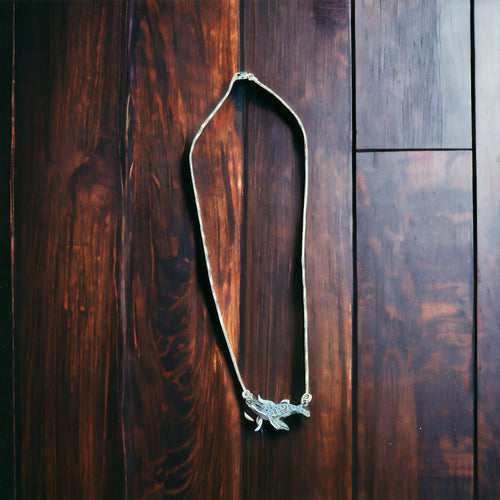 Whale Festoon Necklace - Sterling Silver - Cowhide and Conchos