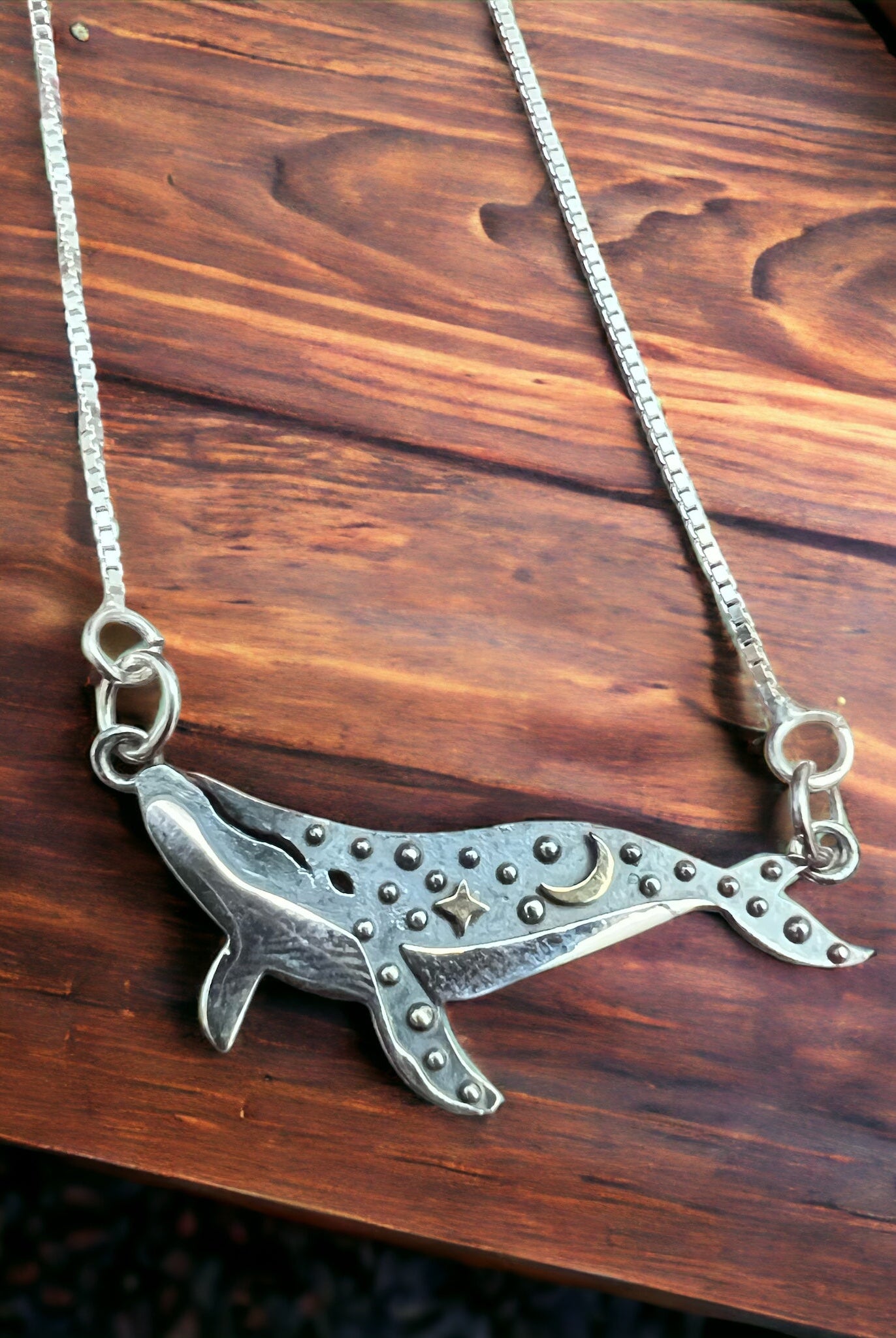 Whale Festoon Necklace - Sterling Silver - Cowhide and Conchos