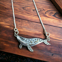 Whale Festoon Necklace - Sterling Silver - Cowhide and Conchos
