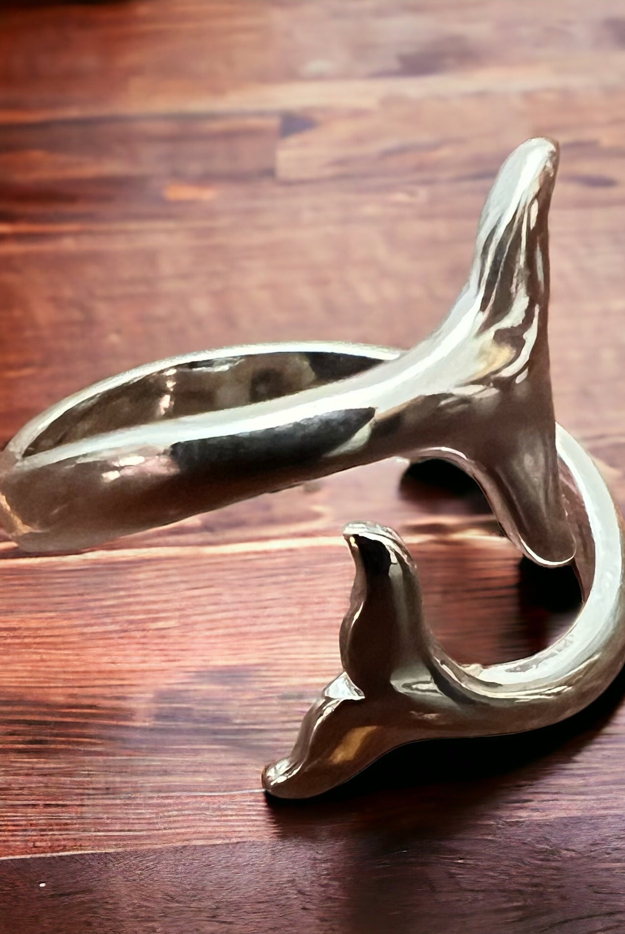 Whale Tails Bypass Ring - Sterling Silver - Cowhide and Conchos