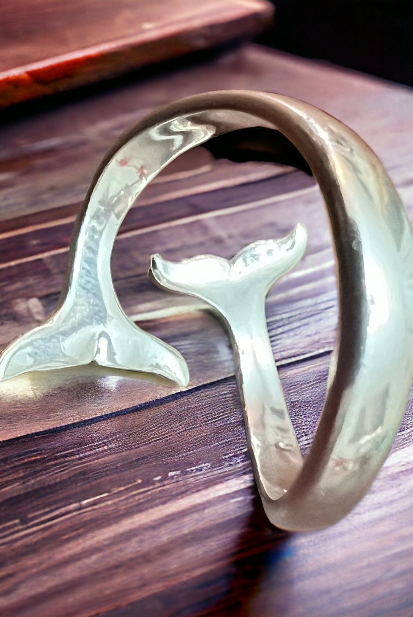 Whale Tails Bypass Ring - Sterling Silver - Cowhide and Conchos