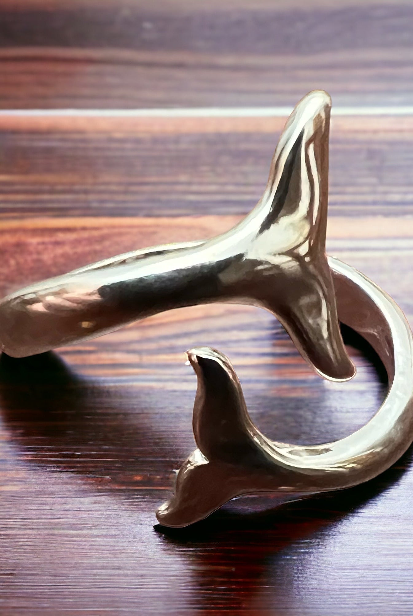 Whale Tails Bypass Ring - Sterling Silver - Cowhide and Conchos