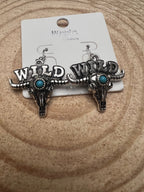 Wild Bull Skull Earrings - 1 1/2 inch drop - Cowhide and Conchos