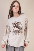 Wild West Cowgirls Graphic Knit Top - Taupe or Olive - Cowhide and Conchos