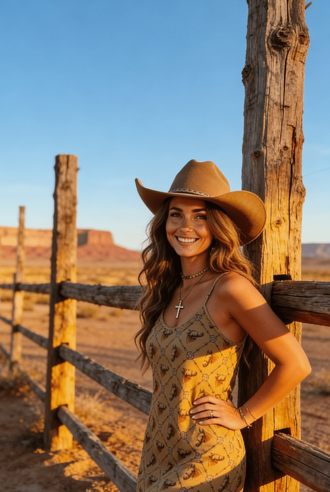 Wild West Horse Print Tank Dress – Tan Western Spaghetti Strap - Cowhide and Conchos