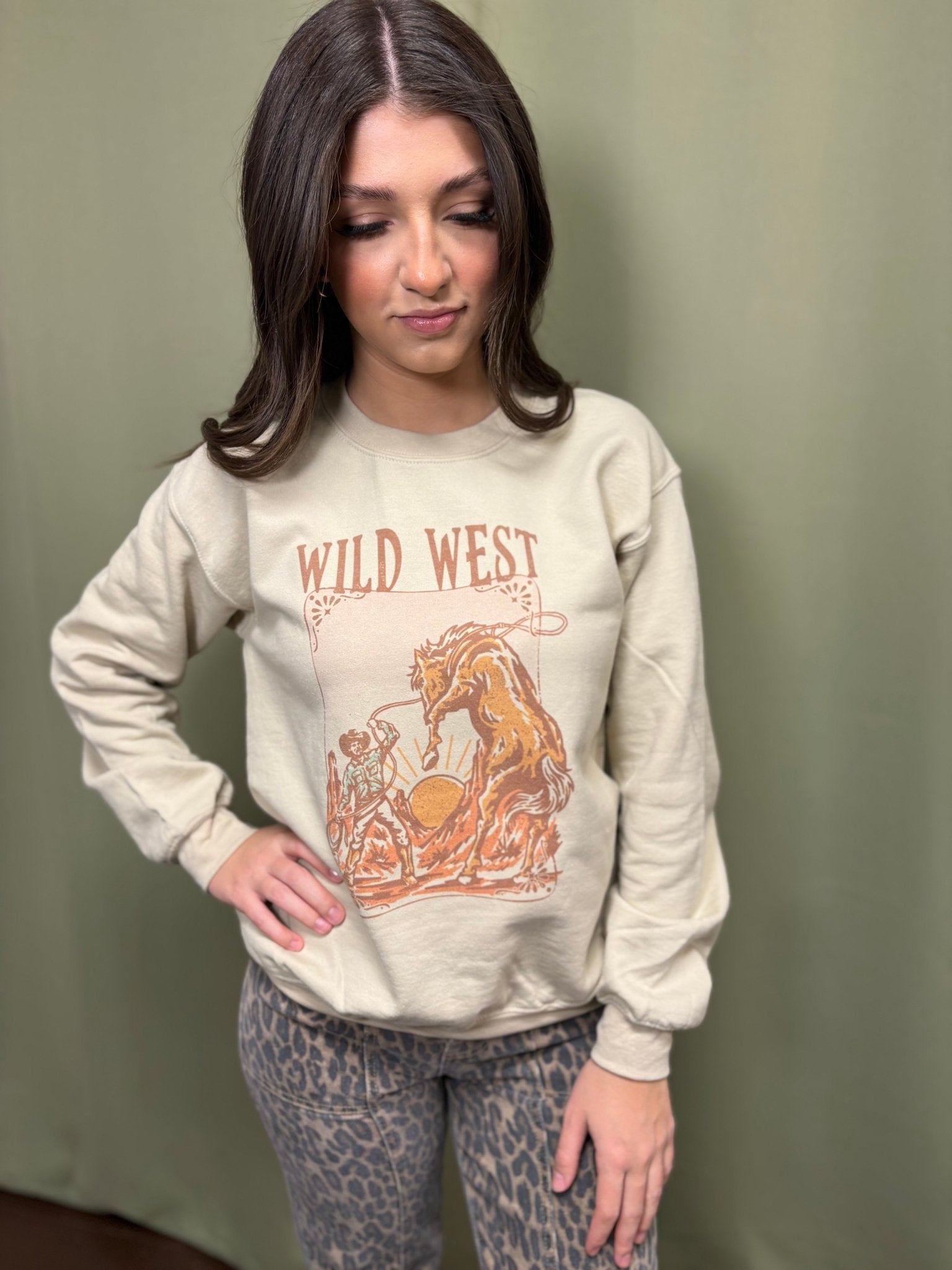 Wild West Sweatshirt - Cowhide and Conchos