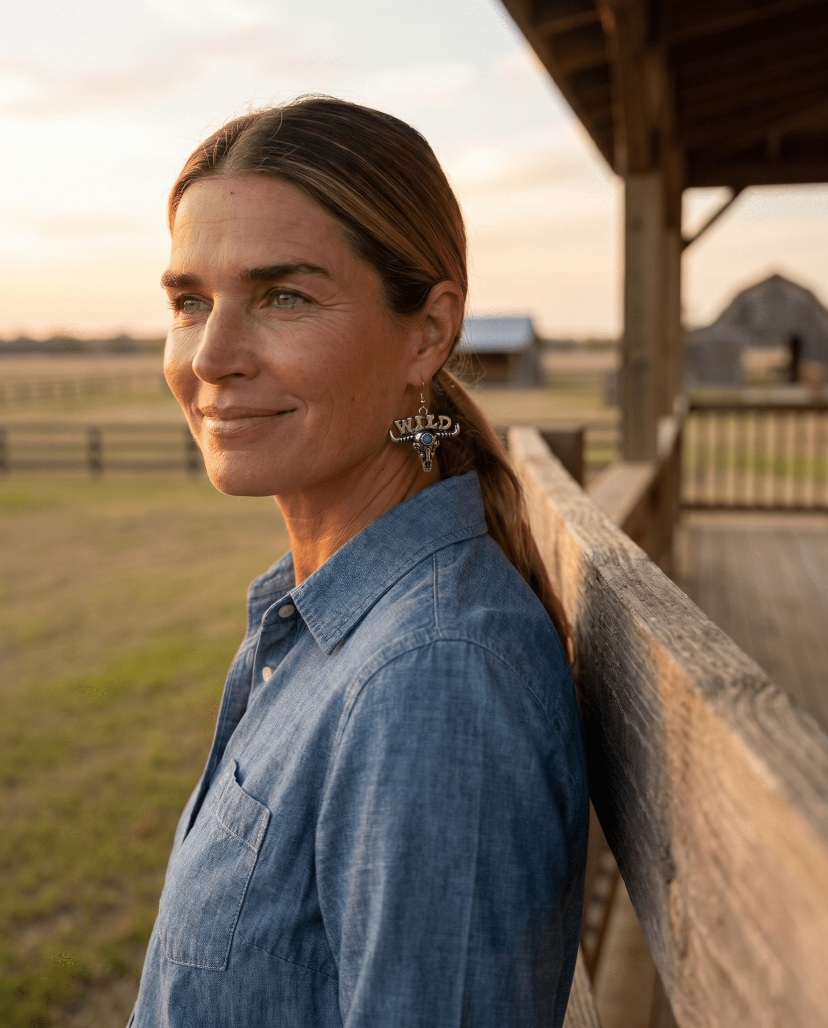 Wild Western Bull Skull Dangle Earrings — Edgy 1½" Drop - Cowhide and Conchos