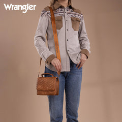 Wrangler 3PCs Set Mini Top Handle Crossbody Set - Saddle - Cowhide and Conchos