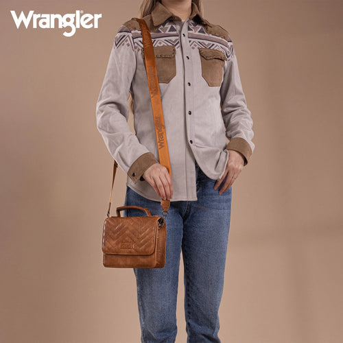 Wrangler 3PCs Set Mini Top Handle Crossbody Set - Saddle - Cowhide and Conchos
