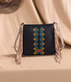 Wrangler Aztec Embroidered Crossbody Bag - Black - Cowhide and Conchos