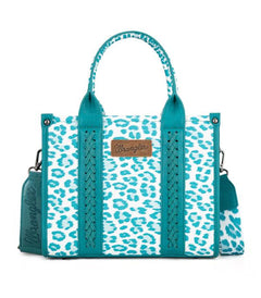 Wrangler Leopard Print Tote Crossbody - Turquoise - Cowhide and Conchos