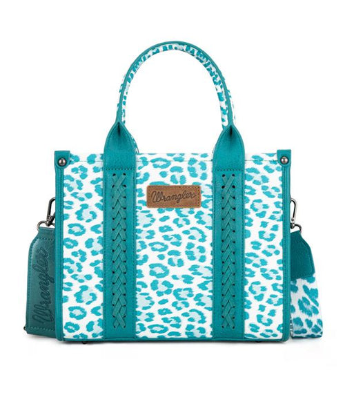 Wrangler Leopard Print Tote Crossbody - Turquoise - Cowhide and Conchos