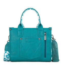 Wrangler Leopard Print Tote Crossbody - Turquoise - Cowhide and Conchos