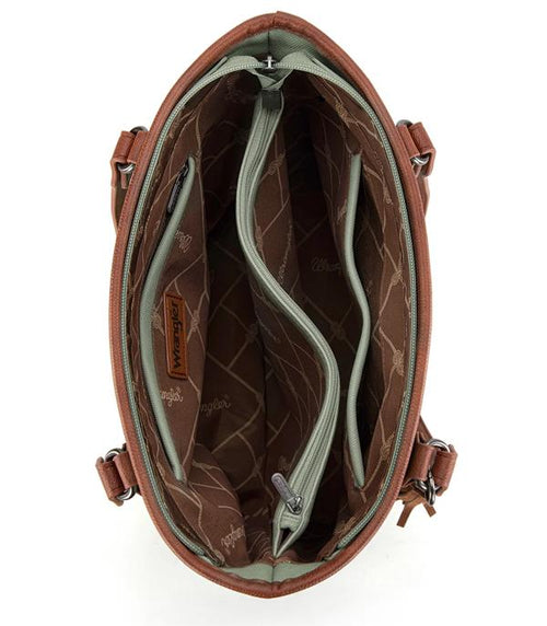 Wrangler Logo Waxed Canvas Tote - Cowhide and Conchos