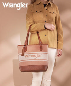Wrangler Logo Waxed Canvas Tote - Cowhide and Conchos